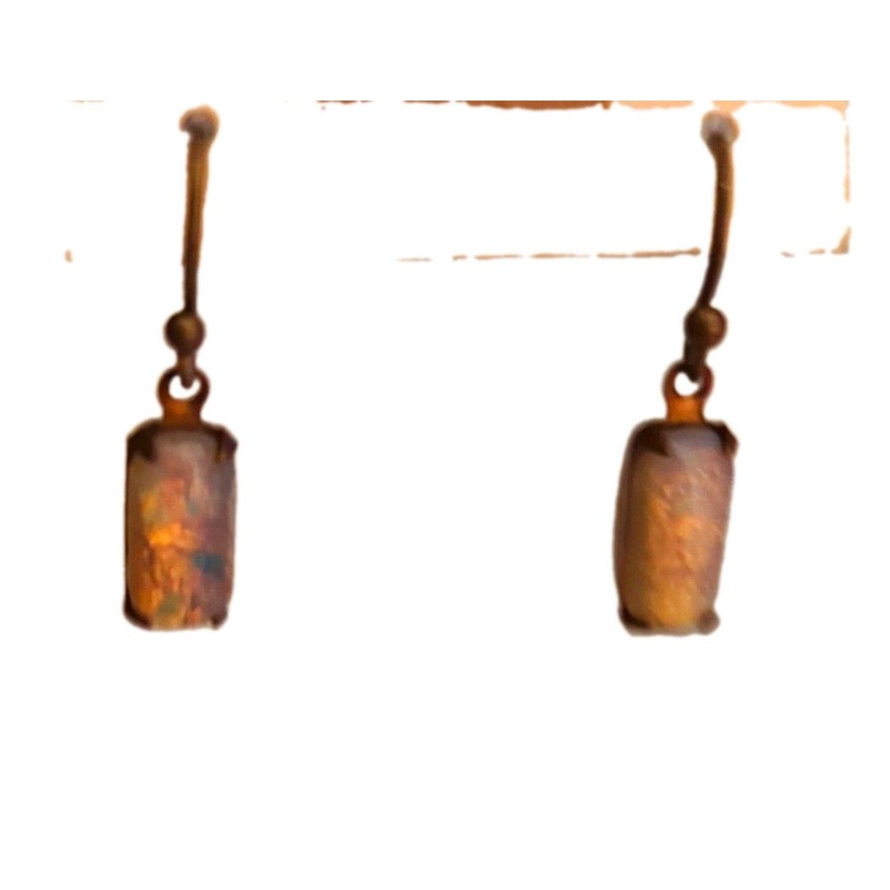 Handmade Vintage-Style Brown Rectangular Glass Dangle/Drop Hook Earrings